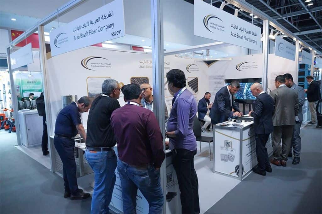 People at the Arab Basalt Fiber Company booth at the Future Minerals Forum